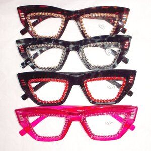 SET OF 4 CATEYE READING GLASSES 2.25 STRENGTH ALL WITH RHINESTONES